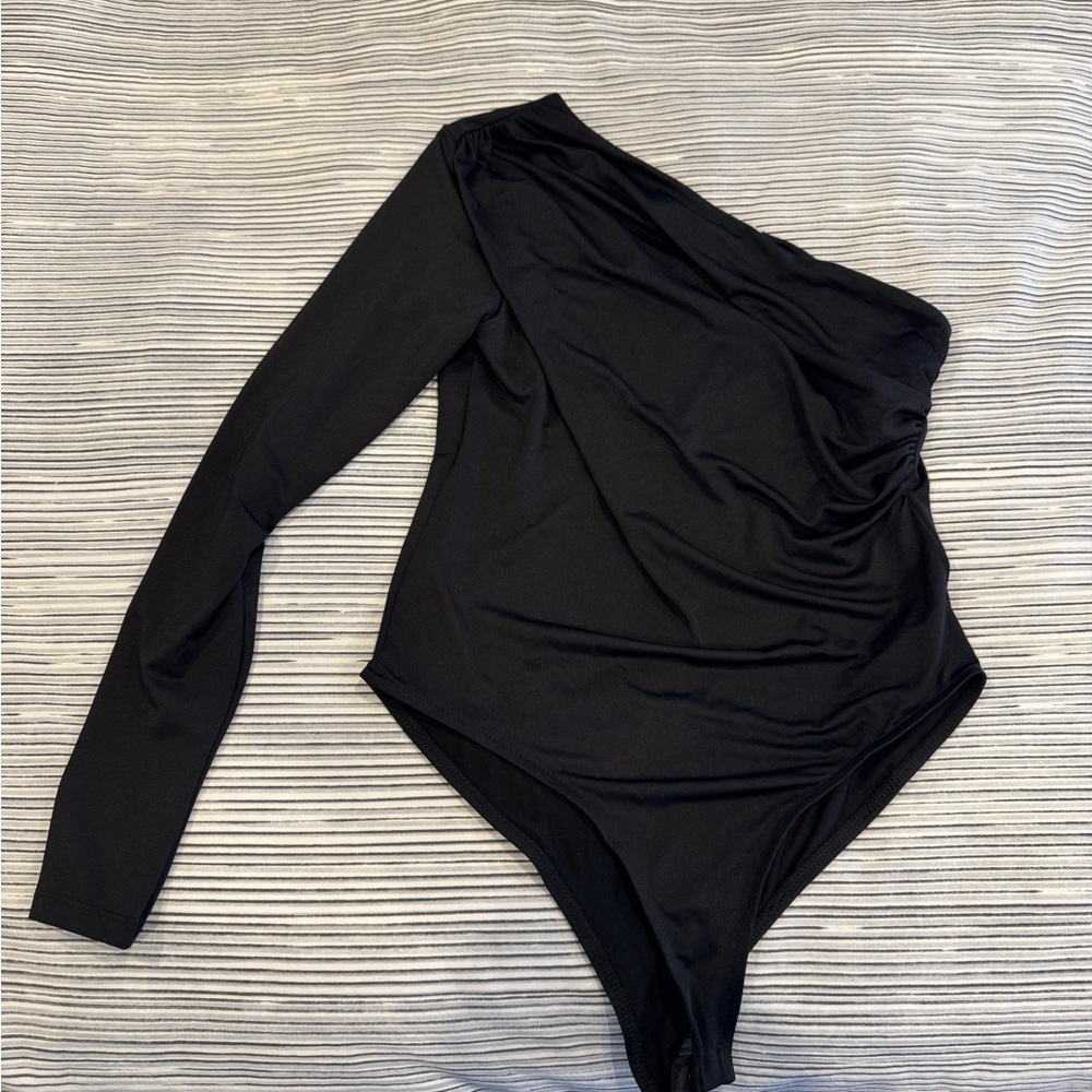 Zara Black Asymmetric Long-Sleeve Bodysuit